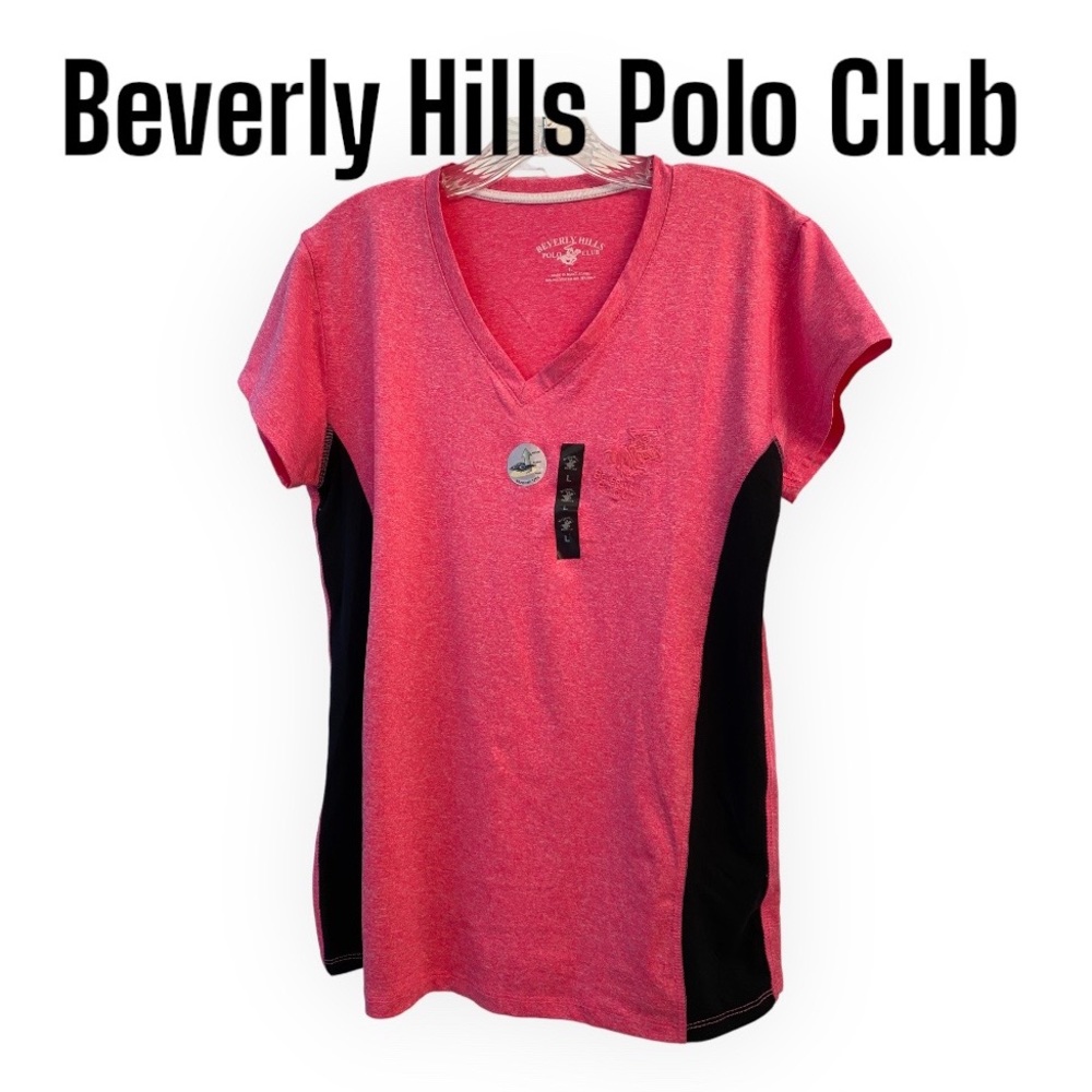 Beverly Hills Polo Club Pink Athletic V Neck Top L NWT